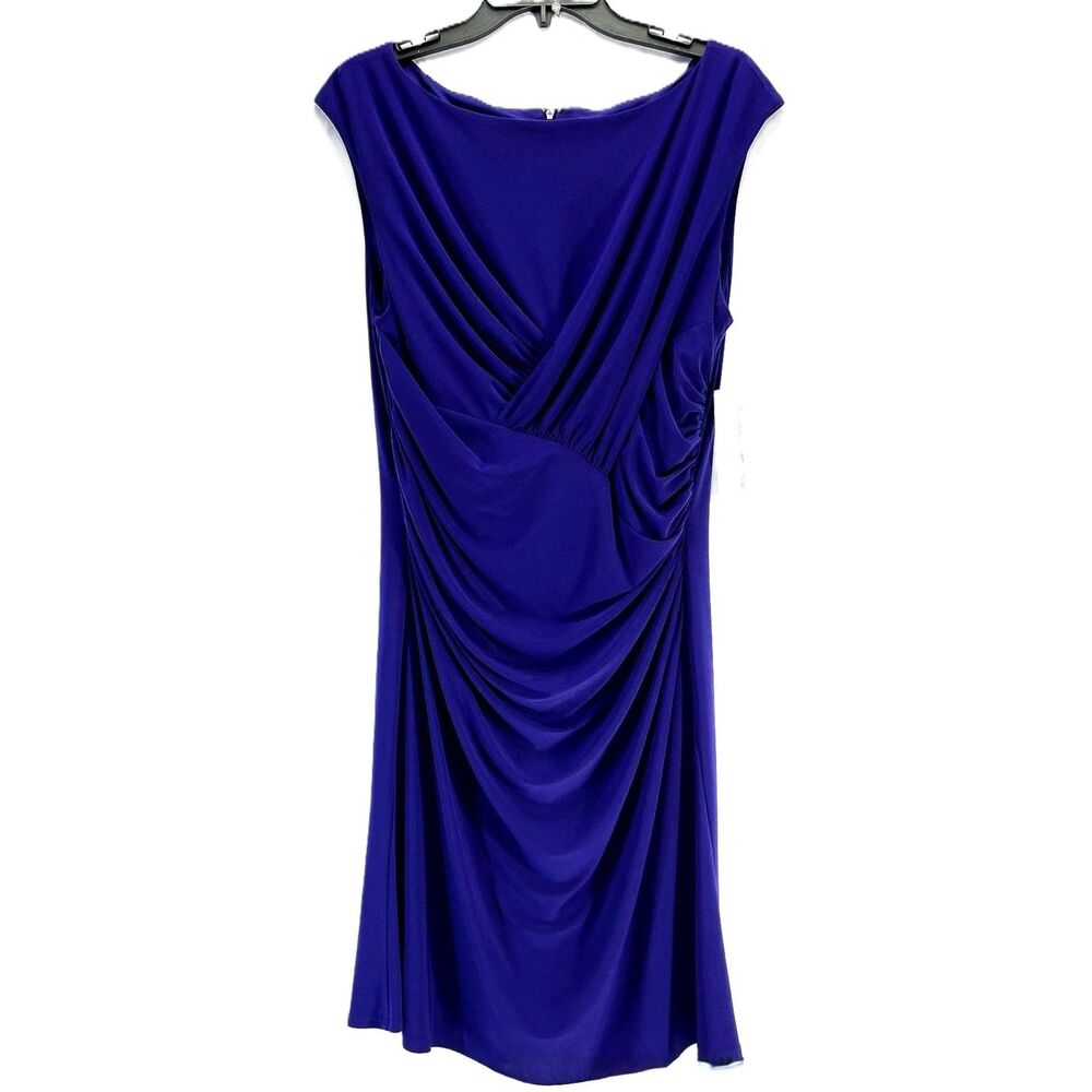 Women's Evan-Picone Royal Blue Sleeveless Sheath Dress Ruched Size 16